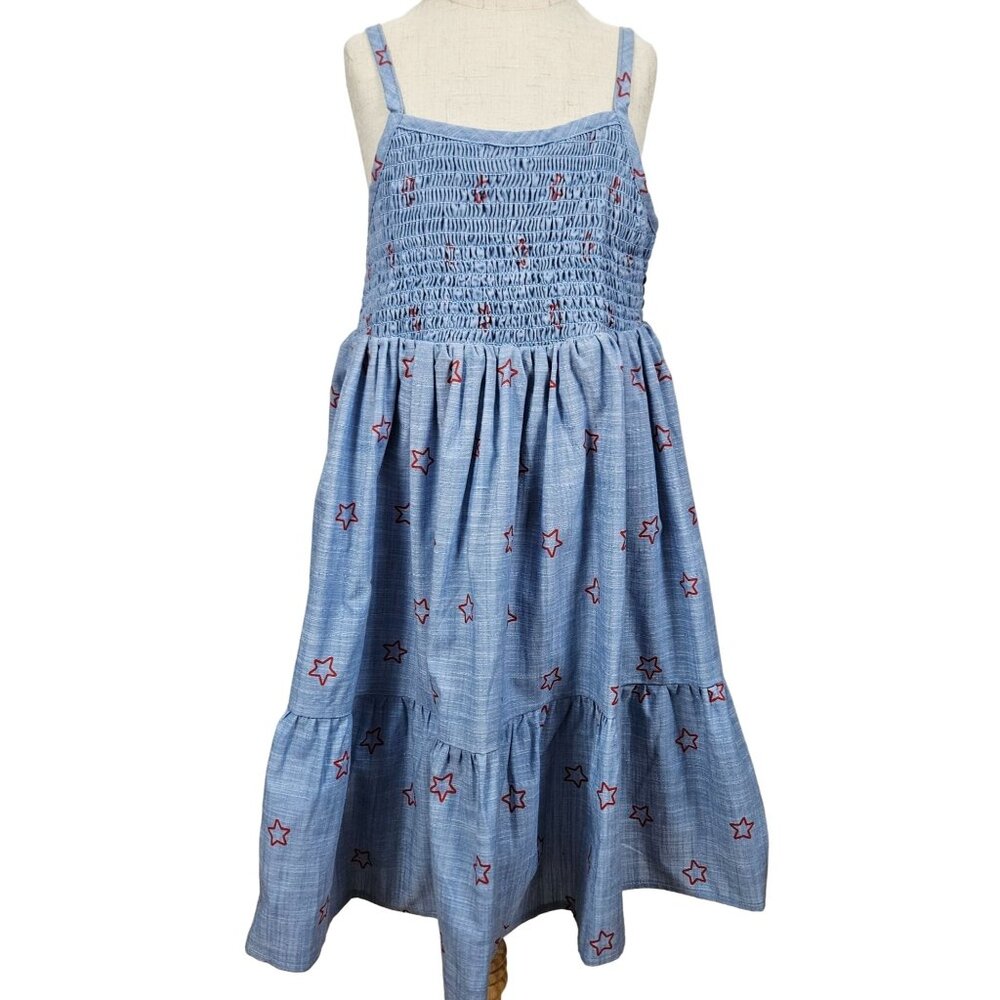 Girls Cat & Jack Girls Patriotic Blue Star Print Smocked Dress S (6/6X) Party